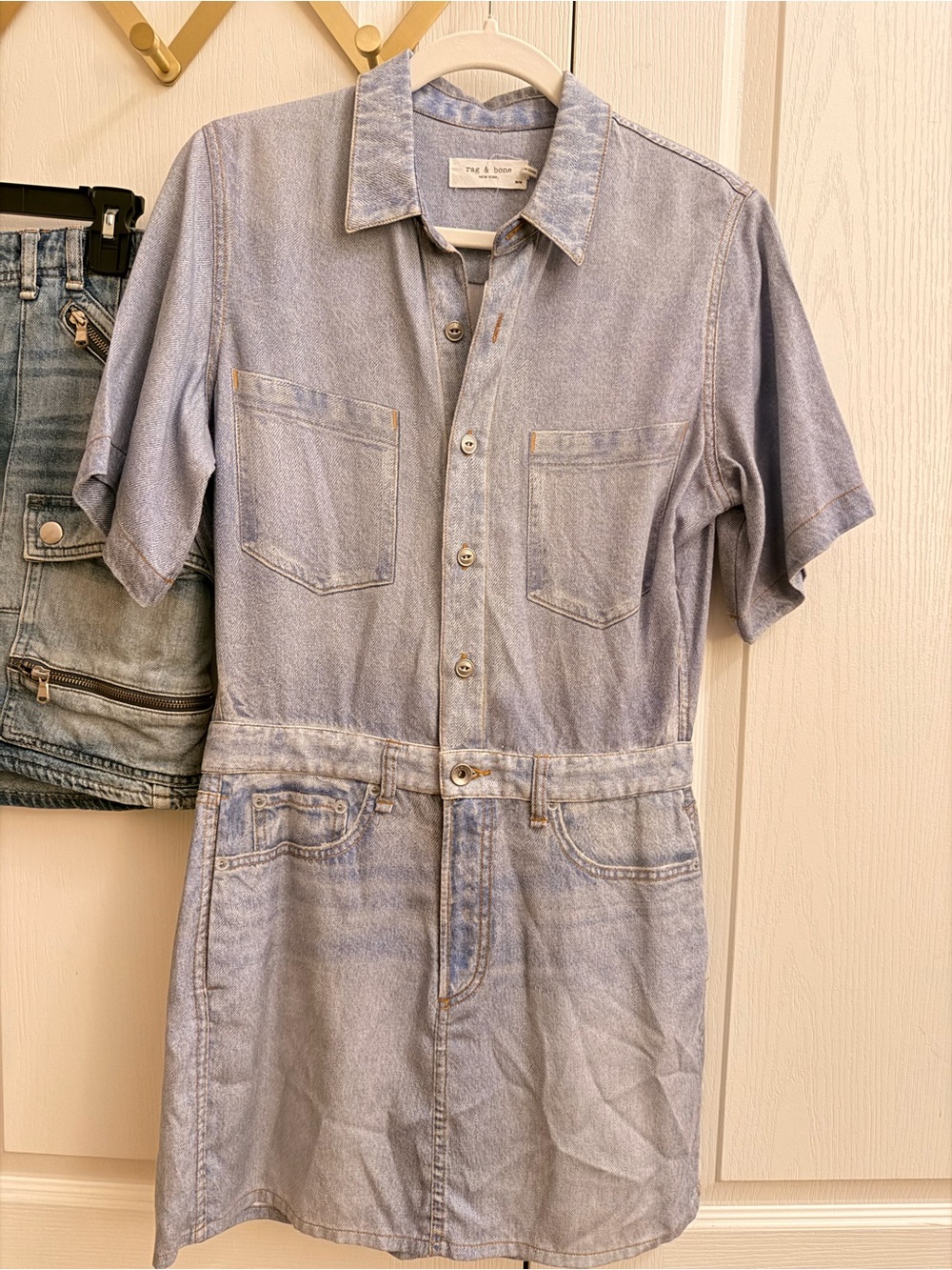 rag & bone Light Blue Short-Sleeve Denim Dress